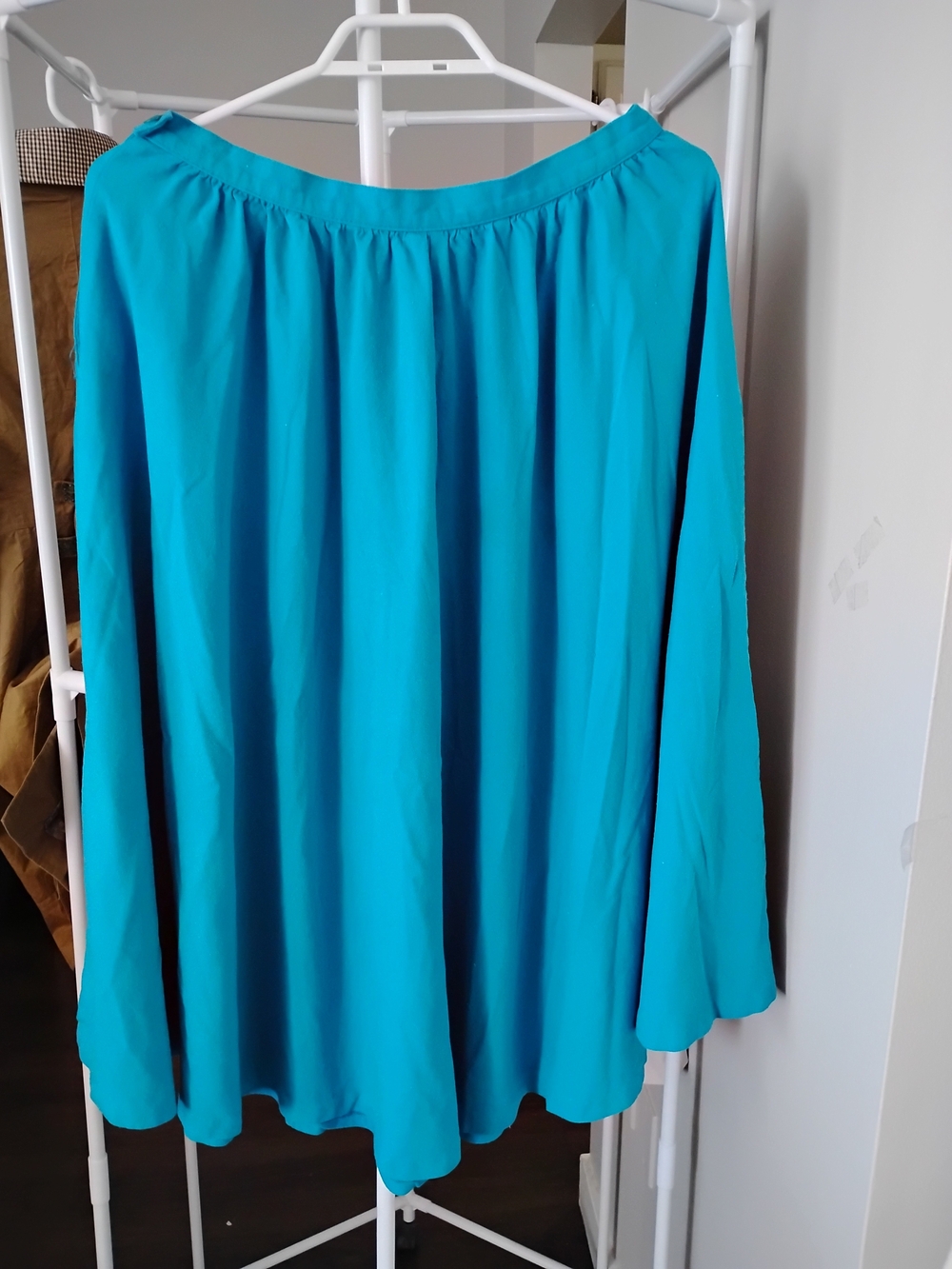 BIANCA Women’s Turquoise Teal Circle Classic Waist Drape Effect Midi Silk Skirt